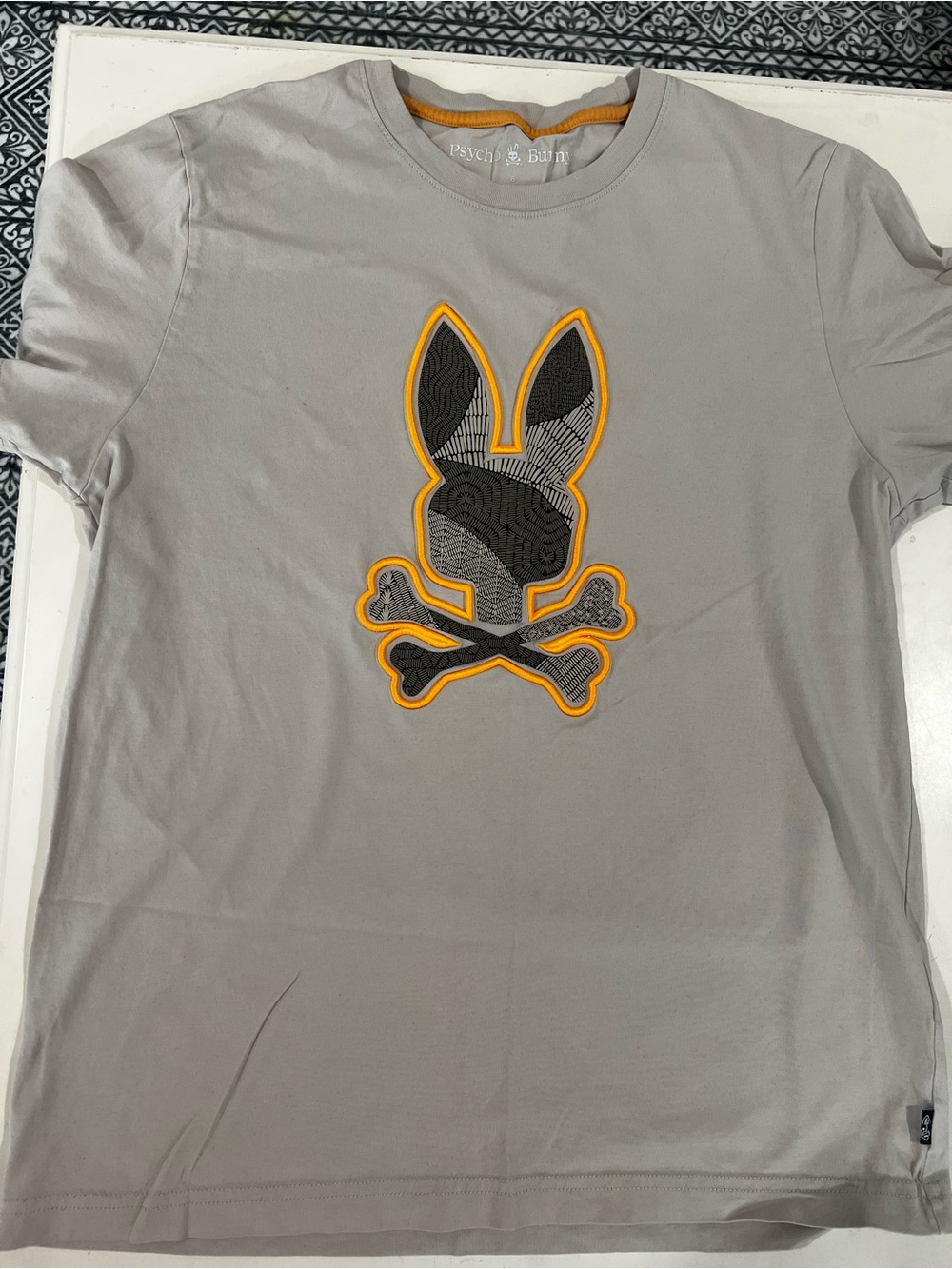 Psycho Bunny Gray Logo Tee with Orange Trim